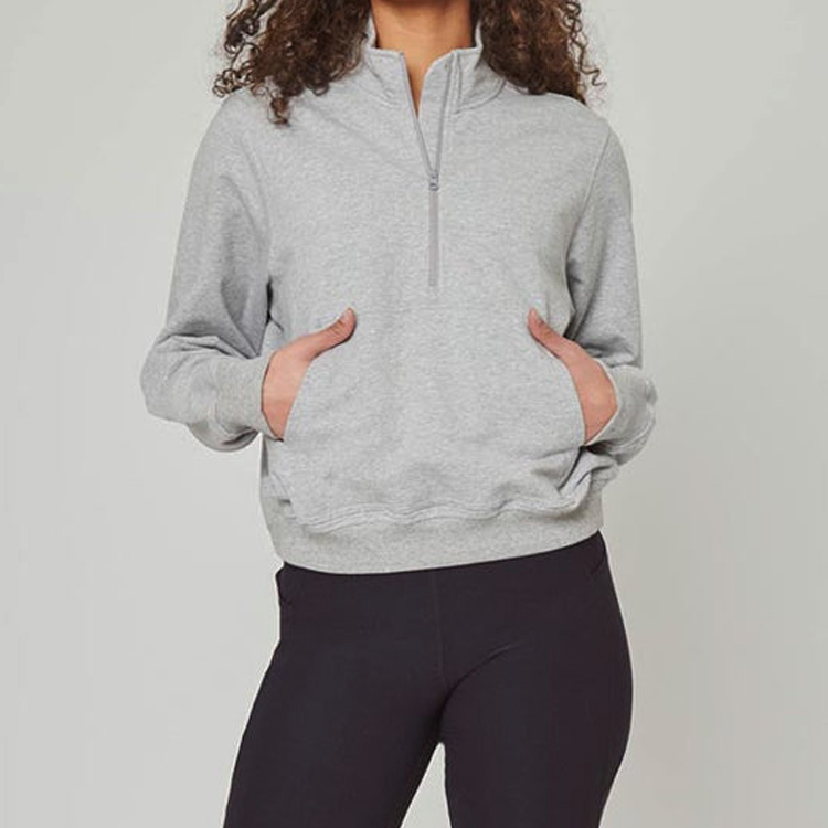 Best Selling Custom Plain Crop Top Pullover Women Half Zipper Cotton Sweatshirts detail pictures