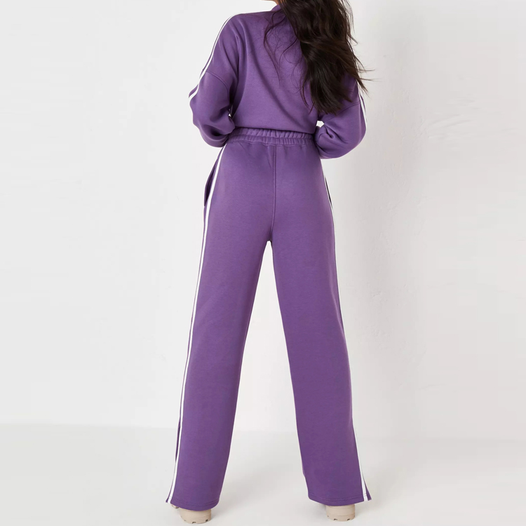 Fashion Trendy French Terry Cotton High Neck Sweatsuit Women Plain Sports Track Suit Sets detail pictures