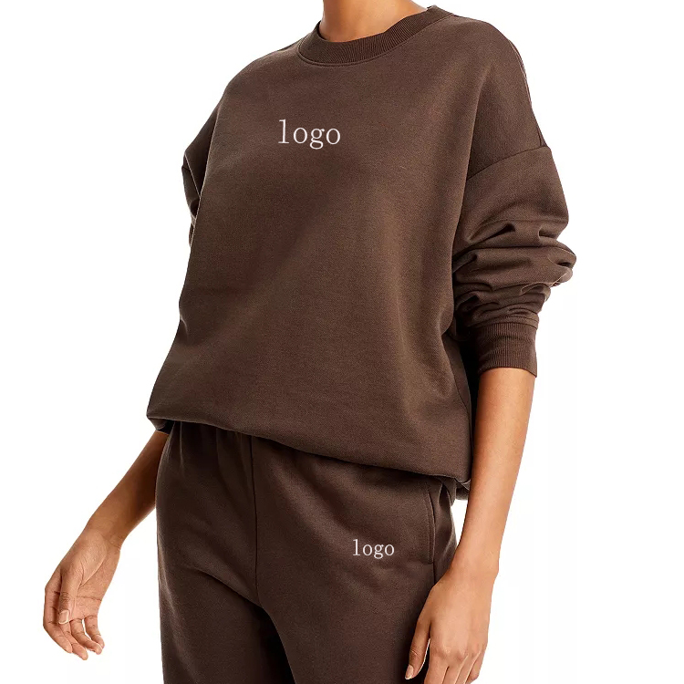 Best Selling 80%Cotton 20%Polyester Crew Neck Track Suit Custom Logo Women Sweatsuits detail pictures