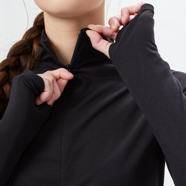 Custom Quick Dry Polyester Quarter Zipper Women Gym Long Sleeve T Shirts With Thumb Hole detail pictures