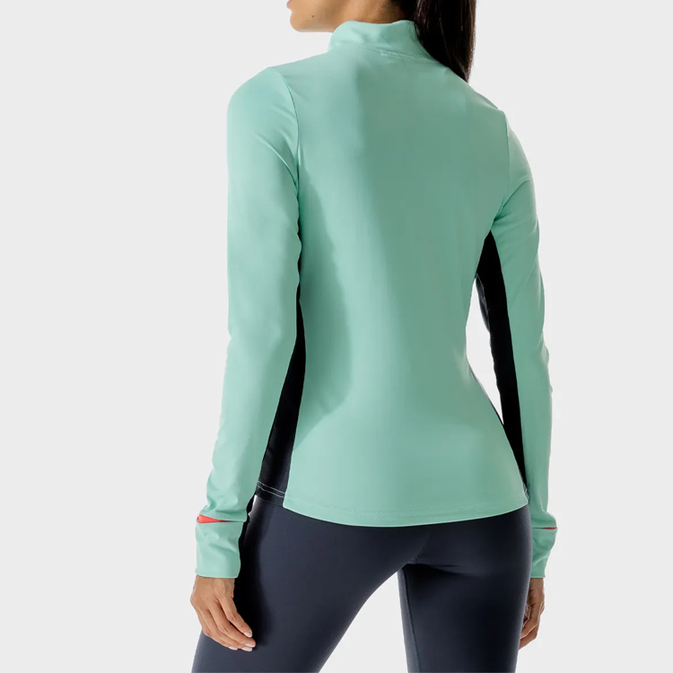 High Quality Color Block Polyester Front Quarter Zipper Women Fitness T-Shirt Custom Printing detail pictures
