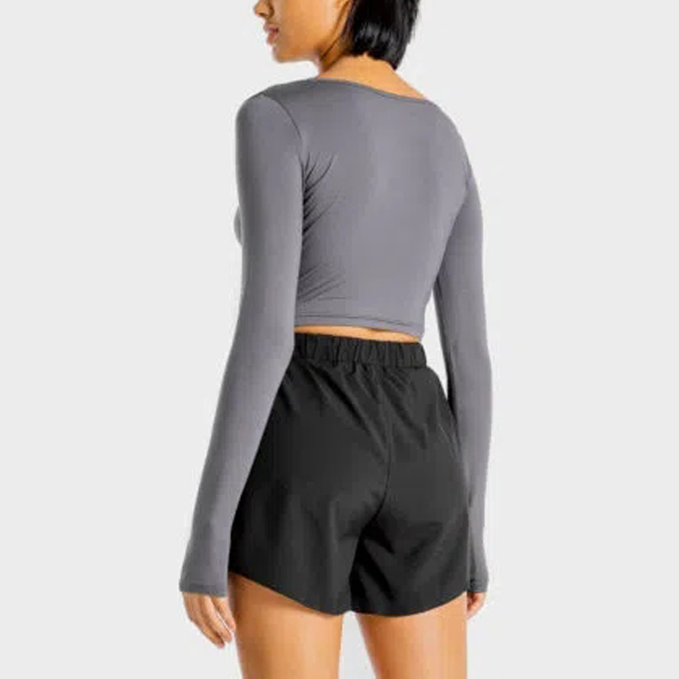 High Quality Fitness Gym Women Yoga Long Sleeve Plain Crop T Shirt Custom Printing detail pictures