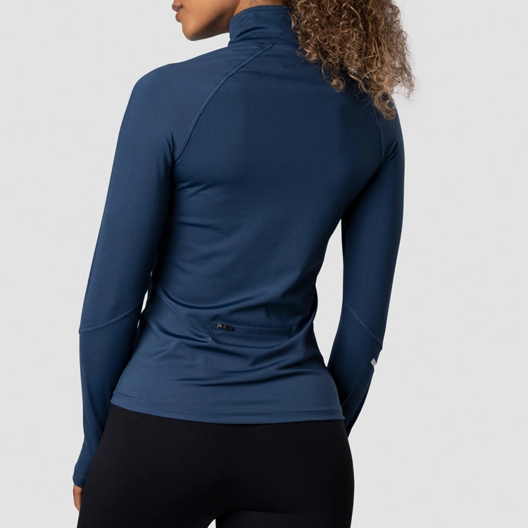 Wholesale Cool Dry Quarter Zip Polyester Long Sleeve Gym T Shirts For Women With Thumb Hole detail pictures