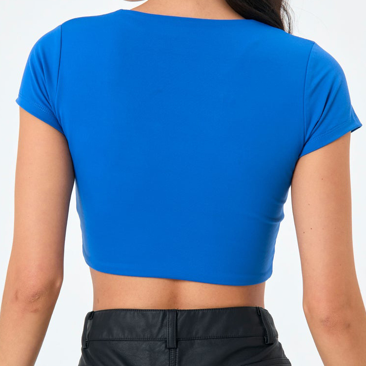 Custom Printing Square Neck Workout Slim Fit Women Fitness Plain Crop Top Gym T Shirts detail pictures