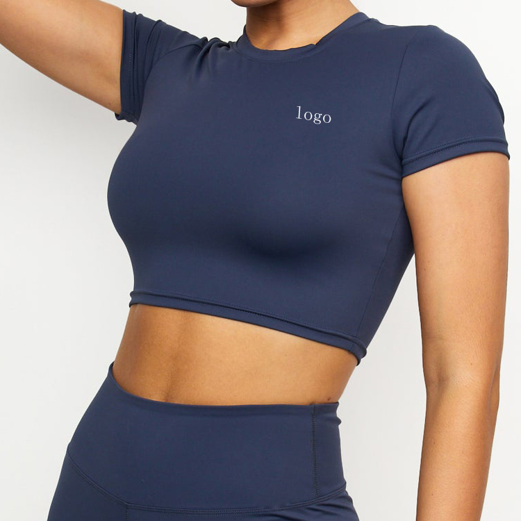Custom Logo Quick Dry Plain Shorts Sleeve Crop Top Gym T Shirts For Women detail pictures