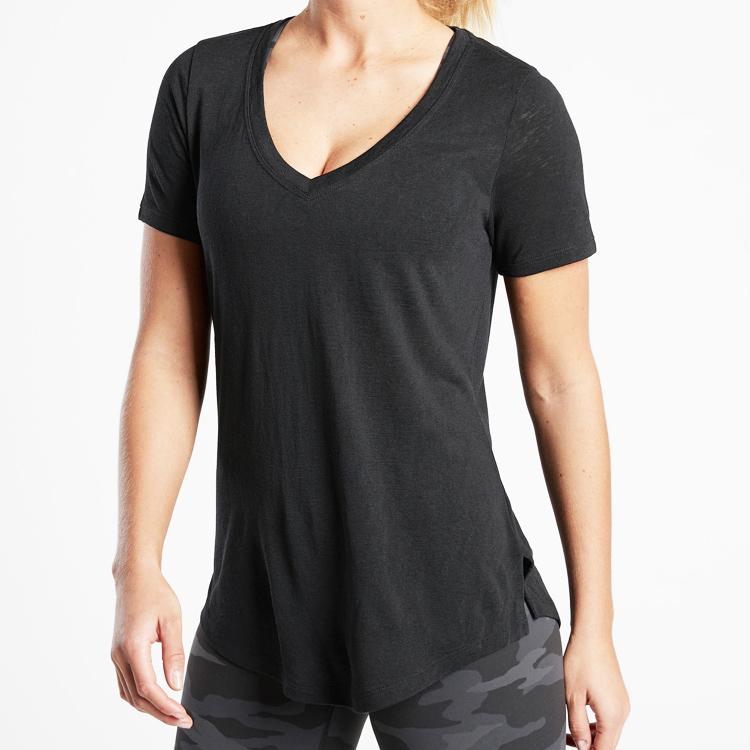 High Quality Workout Scoop Hem V Neck Plain Gym T Shirts Custom Printing For Women