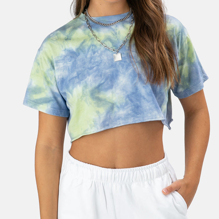 Wholesale Custom Shorts Sleeve Tie Dye Crop Fitness T Shirt For Women