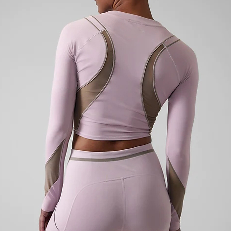Back Mesh Fabric Thumb Hole Women Sports Crop Long Sleeve T Shirts Custom Printing detail pictures