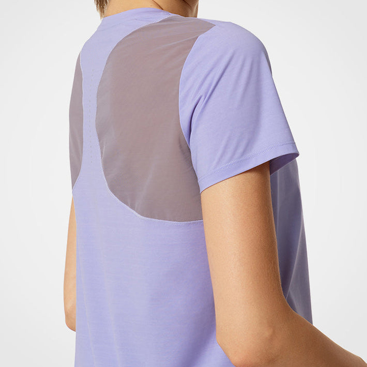 High Quality Quick Dry Polyester Mesh Panel Gym Sports Women T Shirts Custom Printing detail pictures