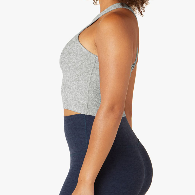 Four Way Stretch Custom Design Back Key Hole High Neck Crop Yoga Fitness Tank Top For Women detail pictures