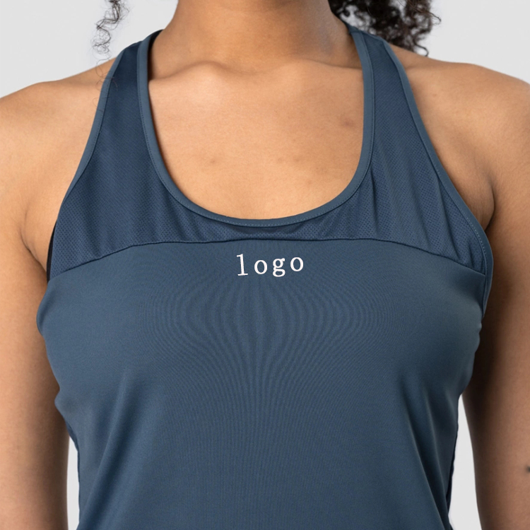 Wholesale Athletic Racer Back Stringer Custom Mesh Panel Women Plain Gym Tank Tops detail pictures