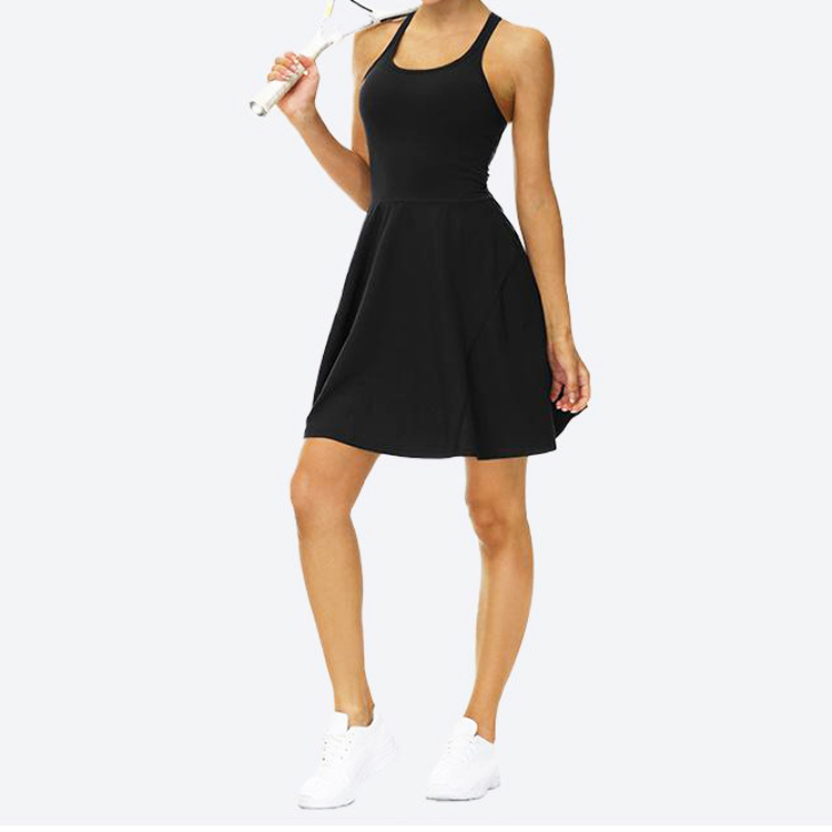 Custom Racer Back Tennis Skirts 2 In 1 Activity Tennis Dress With Lining Shorts For Women detail pictures