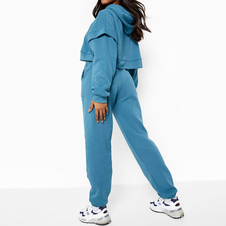 Custom 80%Cotton 20%Polyester Fleece Inside Jogging Set Crop Tracksuit For Women detail pictures