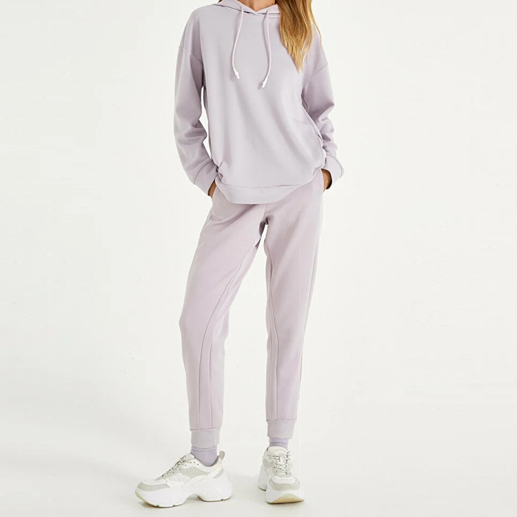 Newest Customized Fitness Two Pieces Custom Logo Women Cotton Jogger Tracksuit Set