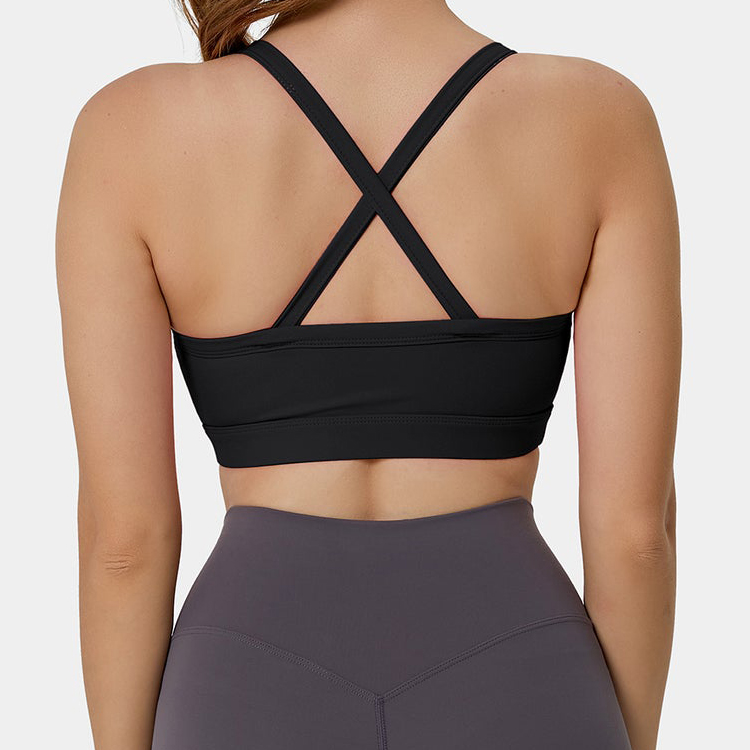 High Support Breathable Sexy Design Cut Out Back Cross Strap Women Custom Sports Bra detail pictures