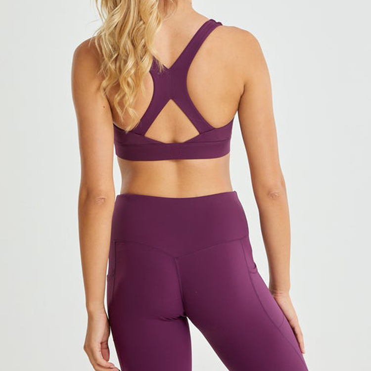 High Stretch V Neck Key Hole Back Custom Push Up Fitness Sports Bra For Women detail pictures