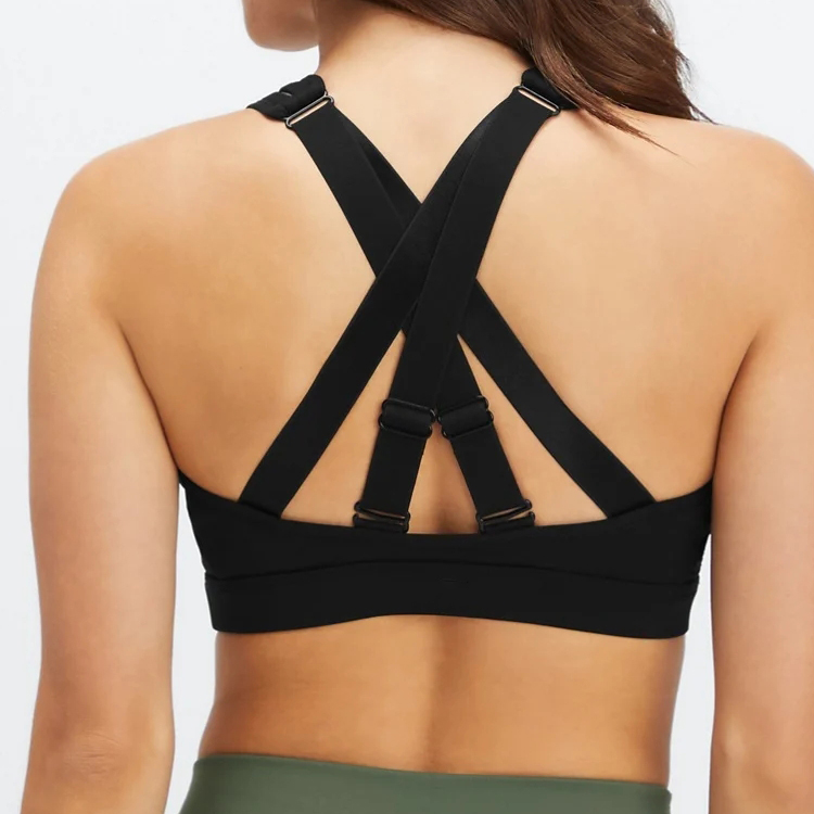 Custom Sweat Wicking High Impact Mesh Panel Adjustable Straps Yoga Sports Bra For Women detail pictures