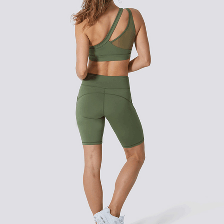 High Quality Ladies Custom Sexy Mesh Panel One Shoulder Women Sports Yoga Bra detail pictures