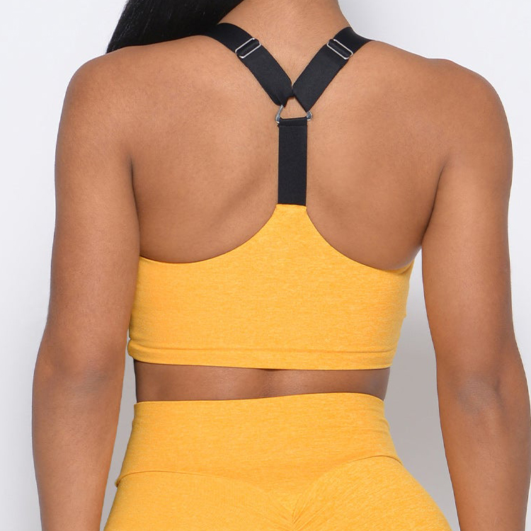 High Stretch Custom Cut Out Back Adjustable Strap Women One Shoulder Sports Yoga Bra detail pictures