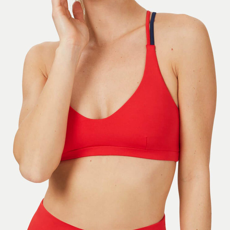 Four Way Stretch Deep U Neck Sexy Cross Back Custom Push Up Sports Bra For Women detail pictures