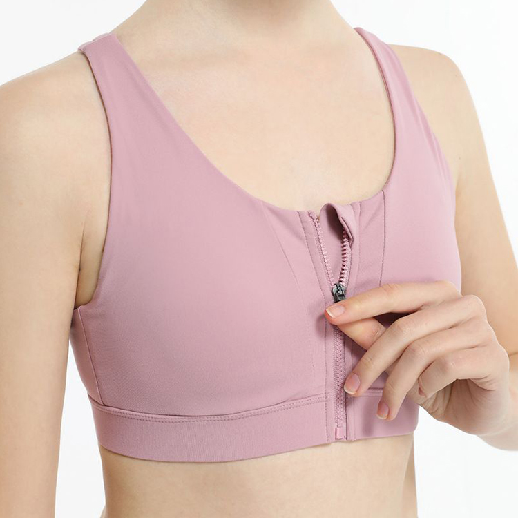 Four Way Stretch Custom Front Zip Up Push Up Fitness Yoga Bra For Women detail pictures