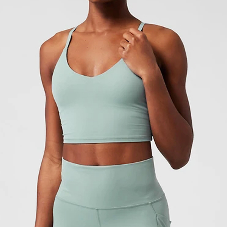 Wholesale Sexy V Neck Adjustable straps Long Line Yoga Push Up Sports Bra For Women