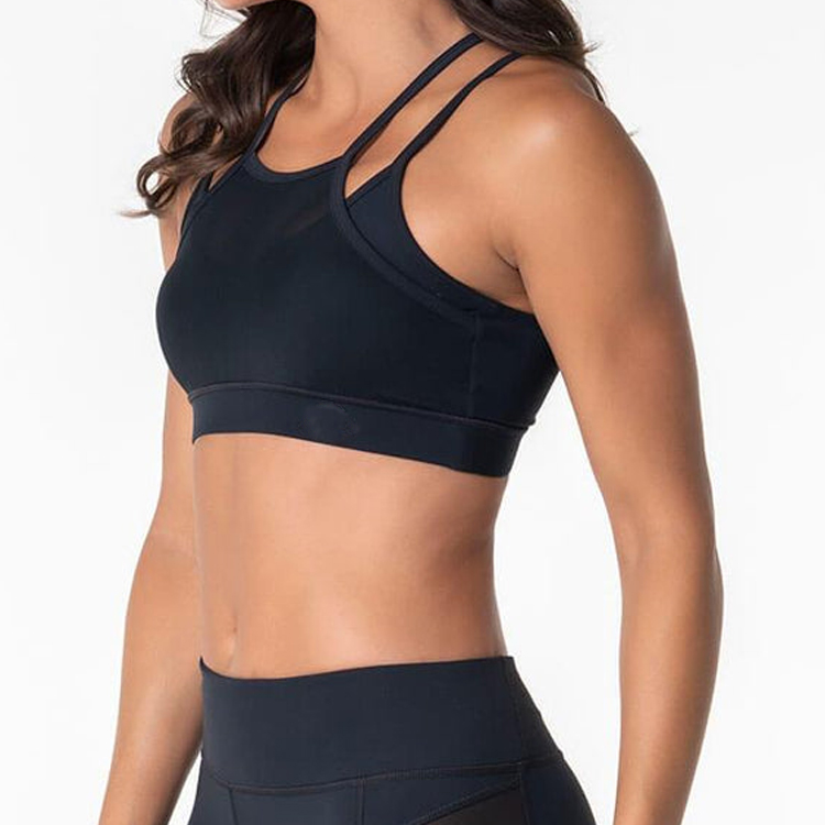 Custom Moisture Wicking Front Mesh Fabric 2 In 1 Yoga Sports Bras For Women detail pictures