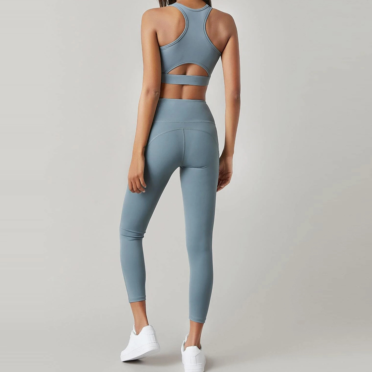 Wholesale Two Piece Yoga Suit Custom Racer Back Yoga Fitness Sets For Women detail pictures