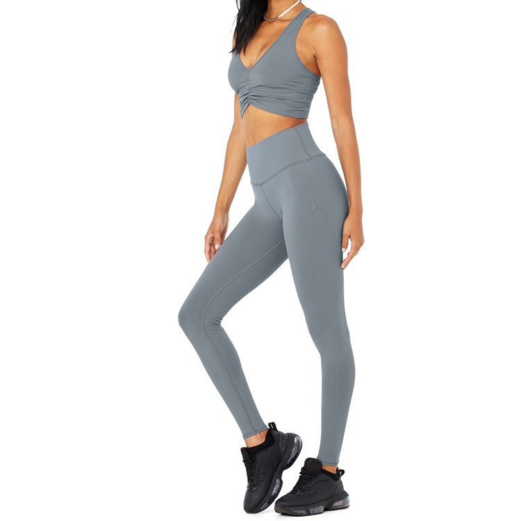 Hot Sell Four Way Stretch Custom Logo High Waist Sports Bra Yoga Set detail pictures
