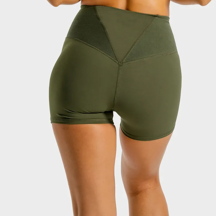 OEM Logo Breathable Ribbed Waist Workout Women Sports Yoga Shorts With Side Pockets detail pictures
