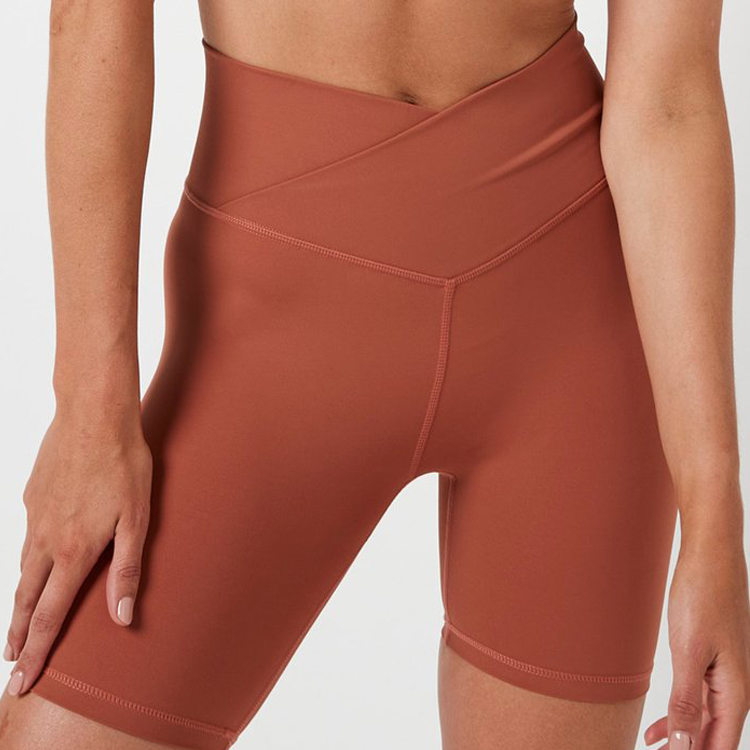 OEM High Quality Cross Waist Workout Gym Fitness Yoga Biker Shorts For Women detail pictures