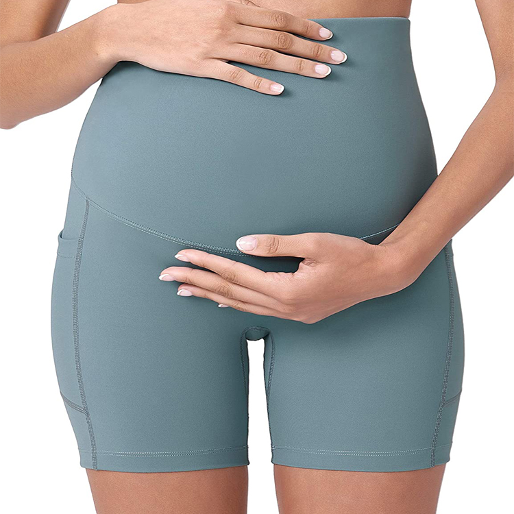 Hot Sell Stretchable Nylon Custom High Waist Women Fitness Maternity Yoga Shorts With Pocket detail pictures
