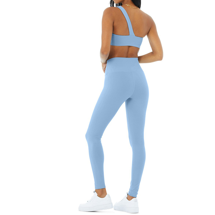 Hot Sell One Shoulder Sports Bra Workout High Waist Yoga Set Custom Printing For Women detail pictures