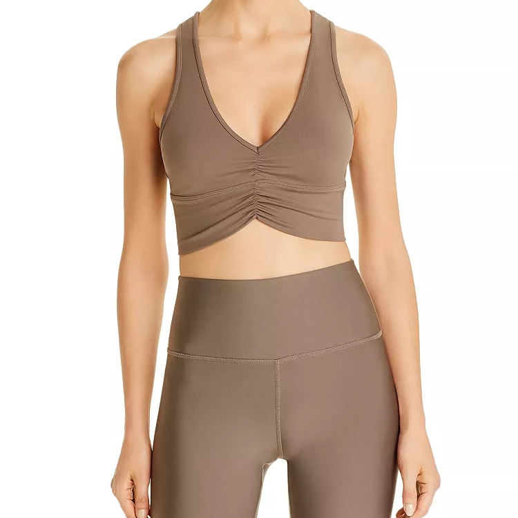 Sweat Wicking High Quality Ruched Front Custom Women Two Pieces Fitness Suit Yoga Sets detail pictures