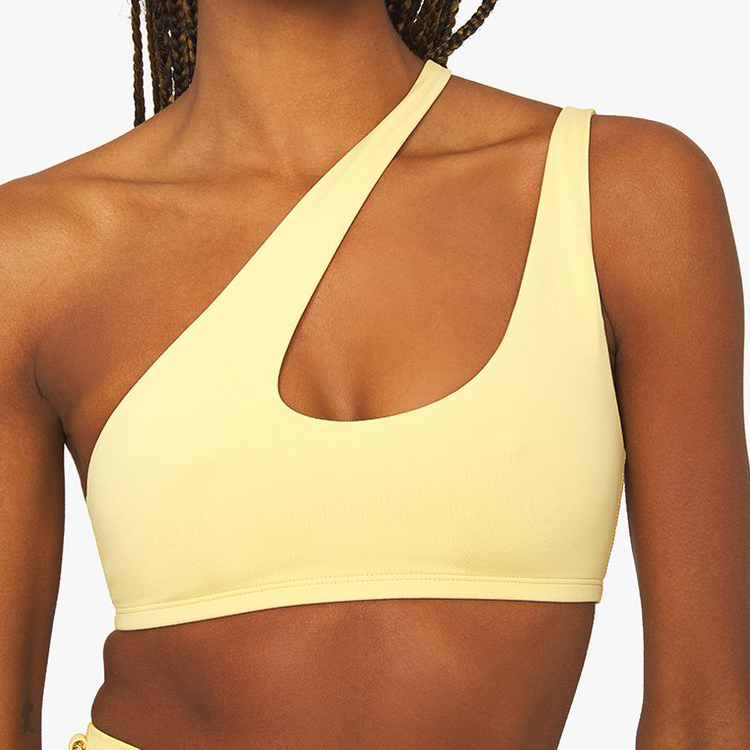 OEM Sexy Design Adjustable Strap Workout Fitness High Support One Shoulder Sports Bra For Women detail pictures