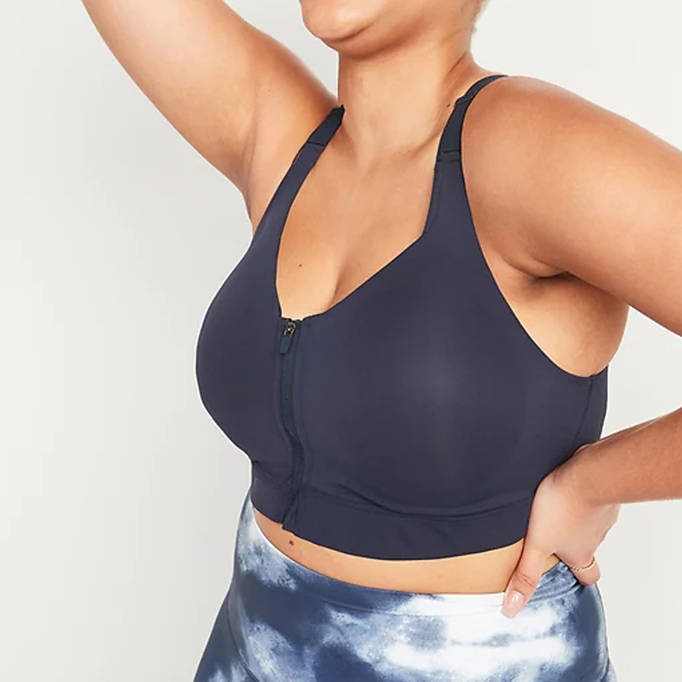 Custom Workout Back Key Hole Front Zipper Fitness Yoga Sports Bra For Women detail pictures