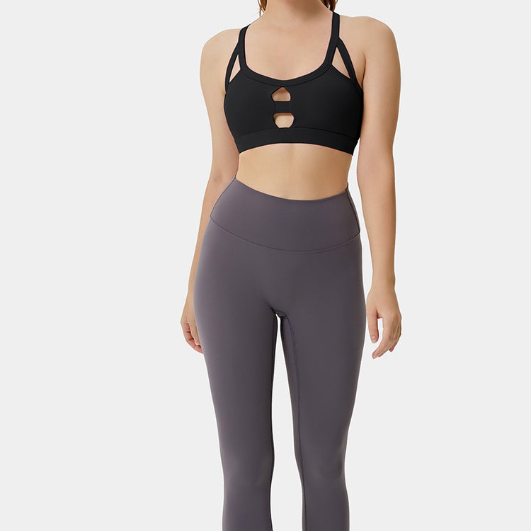 High Support Breathable Sexy Design Cut Out Back Cross Strap Women Custom Sports Bra detail pictures