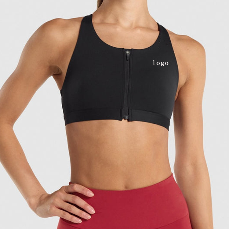 Custom Professional Gym Push Up Adjustable Straps Front Zipper Yoga Sports Bra For Women