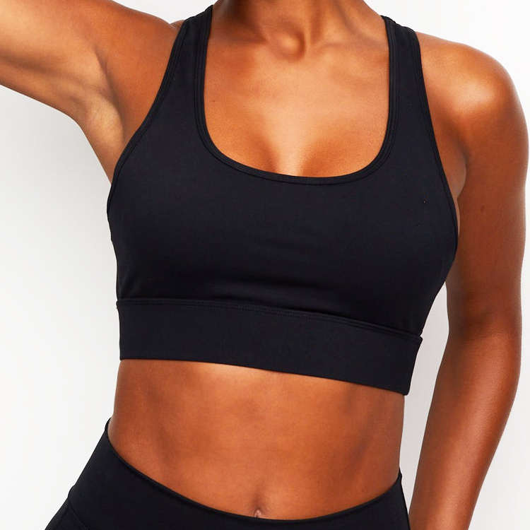 Breathable High Impact Black Sports Bra Racer Back Key Hole Women Push Up Yoga Bra detail pictures