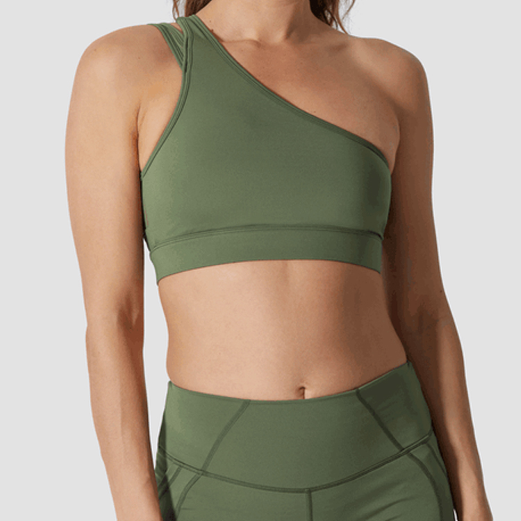 High Quality Ladies Custom Sexy Mesh Panel One Shoulder Women Sports Yoga Bra