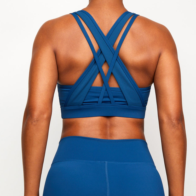 Four Way Stretch Custom Cross Over Spaghetti Strap Push Up Gym Yoga Bra For Women detail pictures