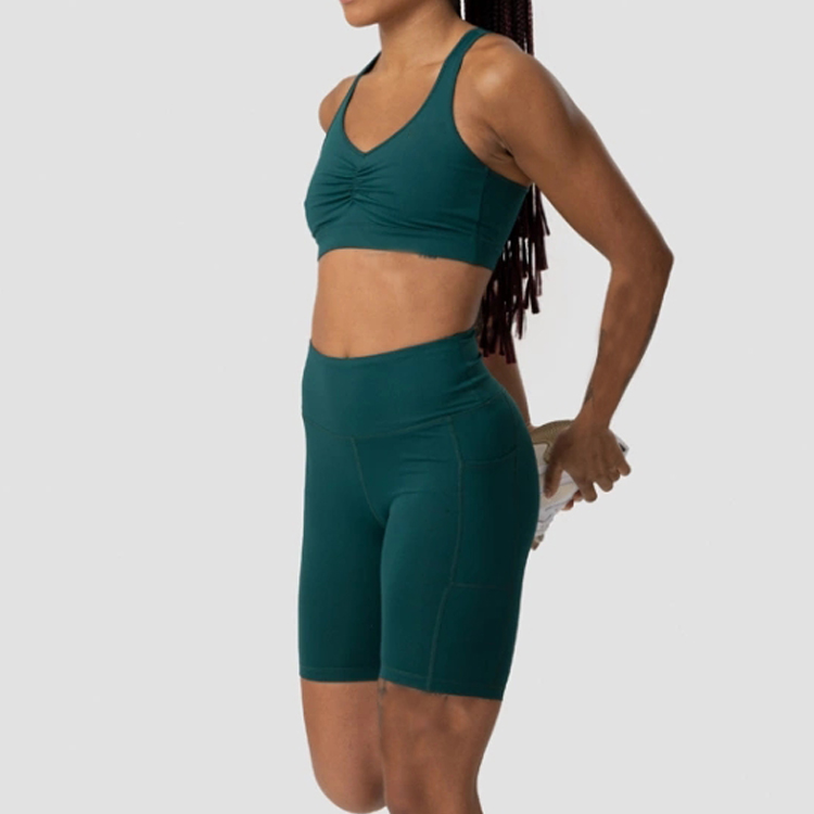 Sweat Wicking Sexy Design Front Scrunch V Neck Sports Bras Women Cross Back Yoga Bra detail pictures