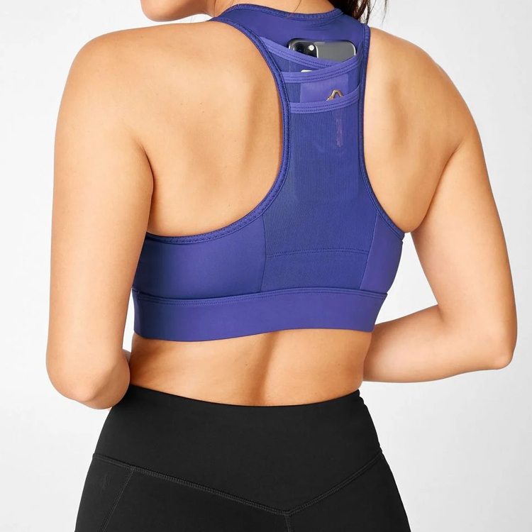 Wholesale Breathable Custom Racer Back Phone Pocket Push Up Crop Yoga Bra For Women detail pictures