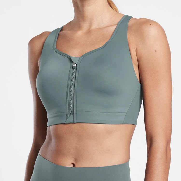 Custom Professional Gym Push Up Adjustable Straps Front Zipper Yoga Sports Bra For Women detail pictures