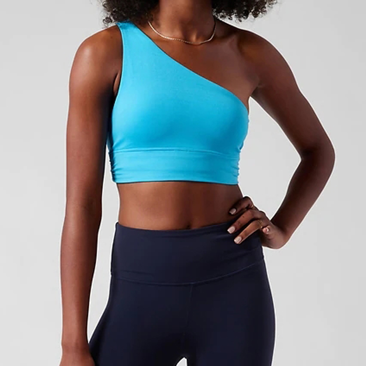 High Stretch Nylon Custom Long Line One Shoulder Sexy Yoga Sports Bra For Women