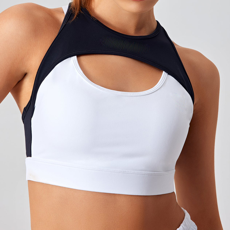 Wholesale Color Block Front Hollow Racer Back High Impact Sexy Women Sports Yoga Bra detail pictures