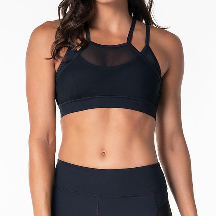 Custom Moisture Wicking Front Mesh Fabric 2 In 1 Yoga Sports Bras For Women