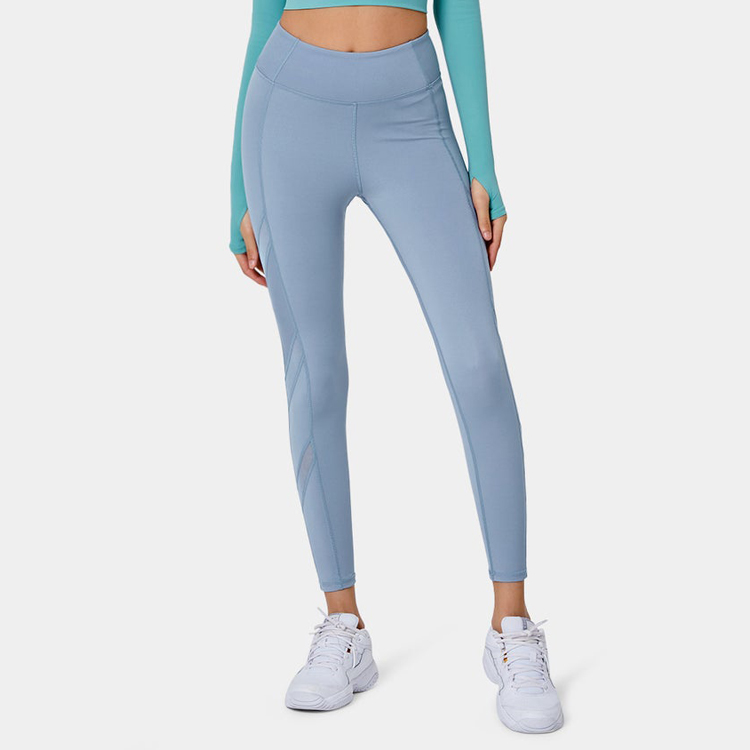 Wholesale Custom High Waist Gym Tights Contrast Mesh Panel 7/8 Yoga Legging Pants detail pictures