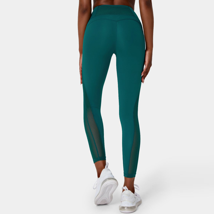 OEM High Waist Contrast Mesh Back Pocket Full Length Compression Yoga Leggings For Women detail pictures
