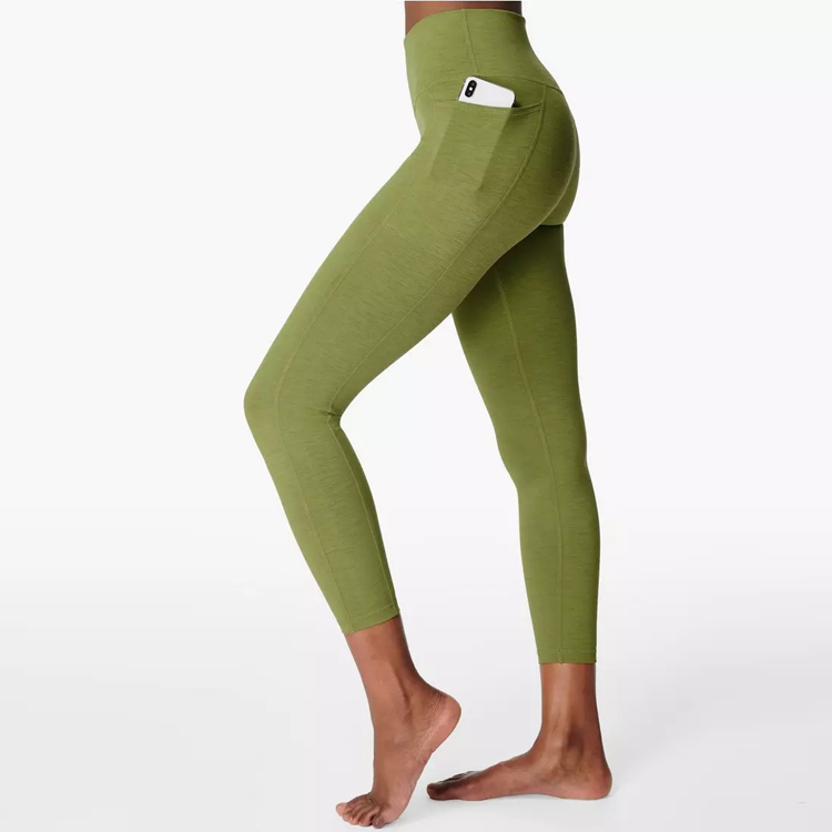 High Quality Fitness Yoga tights High Waist Side Pocket 7/8 Workout Gym Leggings Pants detail pictures